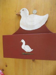   Wood Wooden Wall Candle or Mail Box Dark red Duck cut out Hand Painted