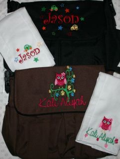 Personalized Baby Diaper bag 4 bag colors & Burp Cloth. Owl, Farm, Car 