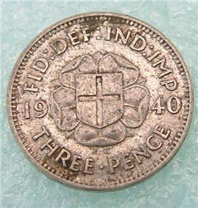 1940 U.K.GREAT BRITAIN 3 three pence COIN