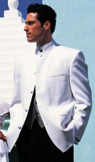 White Mandarin Nehru Collar Tuxedo Jacket Formal Costume  