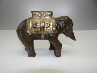   Old Used Metal Cast Iron Gray Circus Elephant Coin Bank Collectible NR
