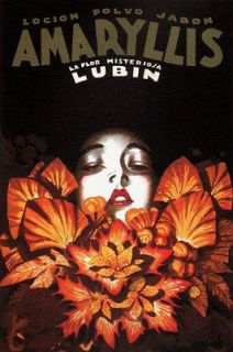 Lady Amaryllis Flowers Lubin Locion Perfume French Vintage Poster 