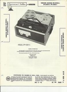   EP 2202 1, EP 2302 1, TP 2302 1 TAPE RECORDER PLAYER PHOTOFACT, 1962