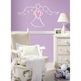 New GUARDIAN ANGEL PRAYER WALL DECALS White & Pink Baby Girls Nursery 