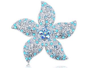   Crystal Elements Faux Turquoise Bead Stargazer Lily Flower Pin Brooch