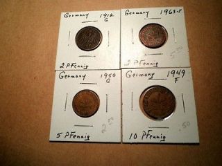Lot,4 Germany2 Pfennig 1912;1963;5 Pfennig 1950;10 Pfennig 1949