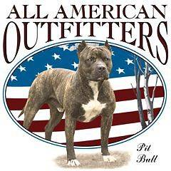   American Outfitters Pit Bull With USA Flag Background White T Shirt