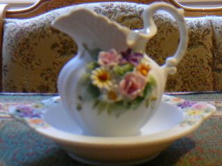Small Lefton china pitcher and bowl in excellent condition,KW32​21 