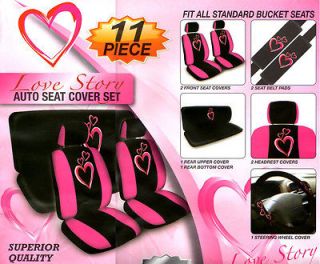11pc SET Love story Pink Hearts Complete Car Seat Cover/
