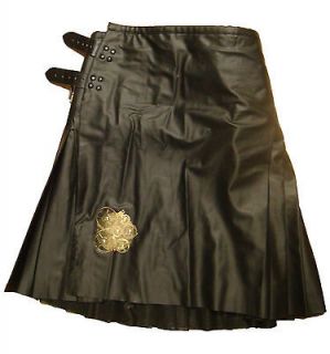 SDL mens heavy leather look pleated industrial kilt/Skirt SLO4m with 