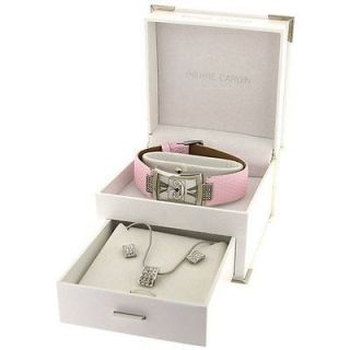 Pierre Cardin Ladies Pink Strap Watch, Earrings & Necklace Gift Set 