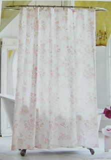SIMPLY SHABBY CHIC PINK FLORAL TOILE FABRIC SHOWER CURTAIN   NEW