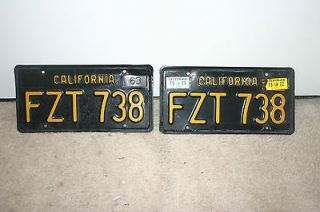   Pair / Set of Black and Yellow California Liscense Plates w/ stickers