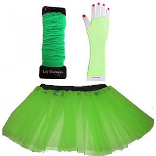   UV Tutu Gloves Leg Warmers Beads Set Fancy Dress 1980s Costume Dance