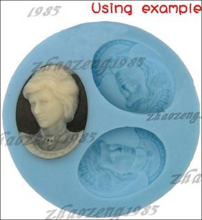 Lady Cameo Cabochon 3 Cavities Flexible Silicone Mold Mould for Crafts 
