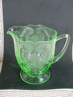   Green Elegant Depression Glass Etched Creamer Unknown Maker & Pattern
