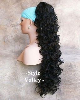   LONG Black Ponytail Hairpiece Clip in on Curly Extension Hair Piece
