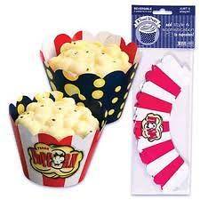Popcorn Treat Wraps MOVIE Circus CUPCAKE Wrapper REVERSIBLE Ticket 