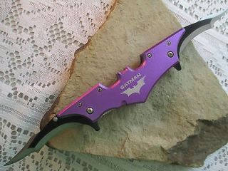Purple Batman Spring Assisted Double Blade Knife w/ Belt Clip BM6209 