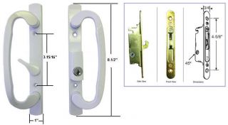 Mortise Type Sliding Patio Door Handle Set w/ Mortise Lock, White 
