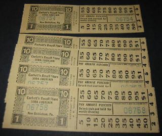 Old 1930 SODA FOUNTAIN Punch Tickets New Bethlehem PA