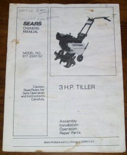  Model 917.298132 3 HP Tiller Operators/Part​s Manual