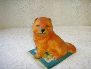 Chow Chow Dog Figurine 1987 Franklin Mint + Bonus Brass Figurine Puppy 