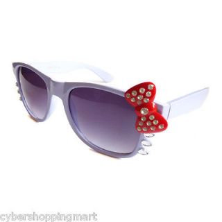   KITTY Women Nerd Glasses Sunglasses PURPLE Frame RED Bow SILVER Stone