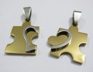   Love You Gold Stainless Steel Puzzle Lover Wedding Couple Necklaces