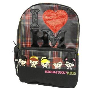 Harajuku Mini Plaid Print Backpack Bag School Black/Grey by Gwen 