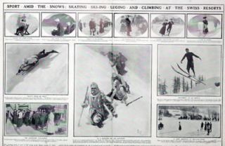 SPORTS Skiing Luge Bobsled Ice Skating, HUGE 1909 Print