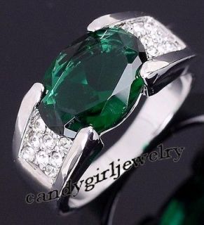   Jewelry Unique Mens Emerald 10KT White Gold Filled Ring Best Gift