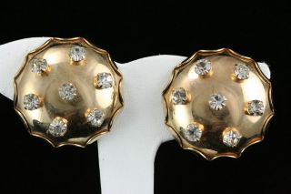   Jewelry Gold Tone & Rhinestone Cushion Puff Circle Clip Earrings