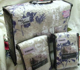 TAHARI QUILT SET   QUEEN   2 SHAMS   NAVY AND GRAY TOILE FLORALS