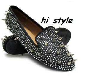 Ladies Salt & Pepper Flat Pumps With Studded Spikes And Diamante 