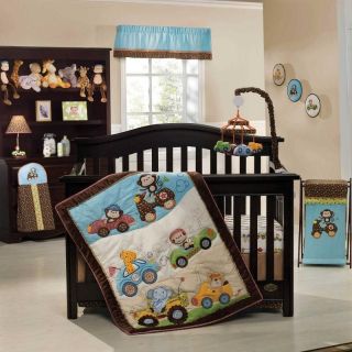   Jungle Monkey and Friends Race Car Party Crib Bedding Set For Boys