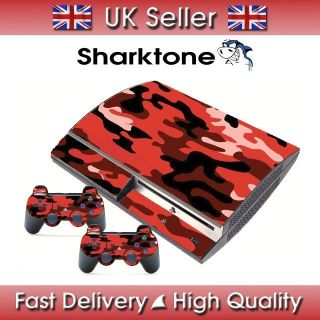 PS3 ORIGINAL ARMY RED CAMO CAMOUFLAGE skin, sticker and 2x controller 