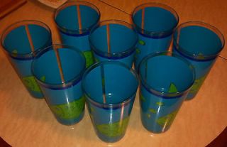   Tall Blue and Green Fish Print Drinking Glasses Cup Kitchen Bar Dining