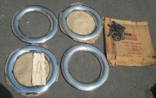 NOS 1949 1954 Ford accessory wheel trim rings with mounting clips