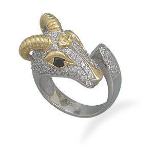 Two Tone Rams Head CZ Ring 925 Sterling Silver Wrap Style Very Unique 