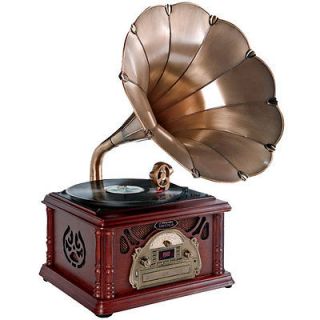 Brand New Pyle PTCDCS3UIP Classical Trumpet Horn Turntable Phonograph 