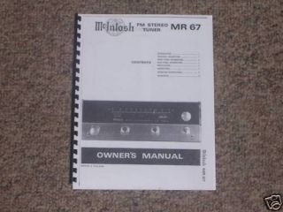 McIntosh MR 67 FM Radio Stereo Tuner Owners Manual