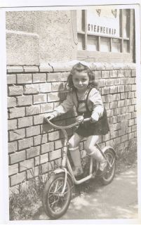Vintage Original 1940s Cute Little German Girl on Bicycle. Pretty 