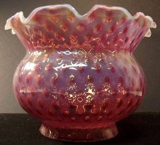 Hobnail ruffle glass lampshade/lamp shade pink/purple/cr​anberry 30s 
