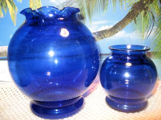   BIG AND TINY SIZE ROUND DEEP COBALT BLUE GLASS BUD VASE OR TRINKET JAR