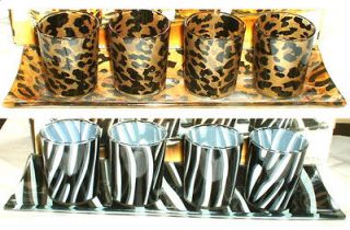   Animal Jungle Print Glass Candle Tea Light Holder Tray Leopard Zebra