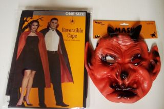NEW DEVIL COSTUME MENS OR WOMANS 1 SIZE RUBBER MASK REVERSIBLE RED 
