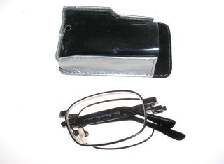 FOLDING READING GLASSES WITH SEMI SOFT SILVER OPEN CASE   CLIP & RING 