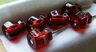 Lot 6 Ruby Red Glass Knobs Pulls Vintage Depression Style 1 1/4