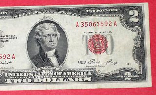 1953 $2 Dollar Bill Red Seal Note VERY FINE+++ ***MORE CURRENCY 4 